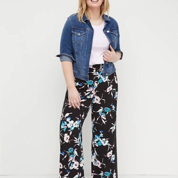 Lane Bryant Floral Dot Wide Leg Crepe Pants Black Mixed Print Size 14/16 H14843 - Picture 13 of 13
